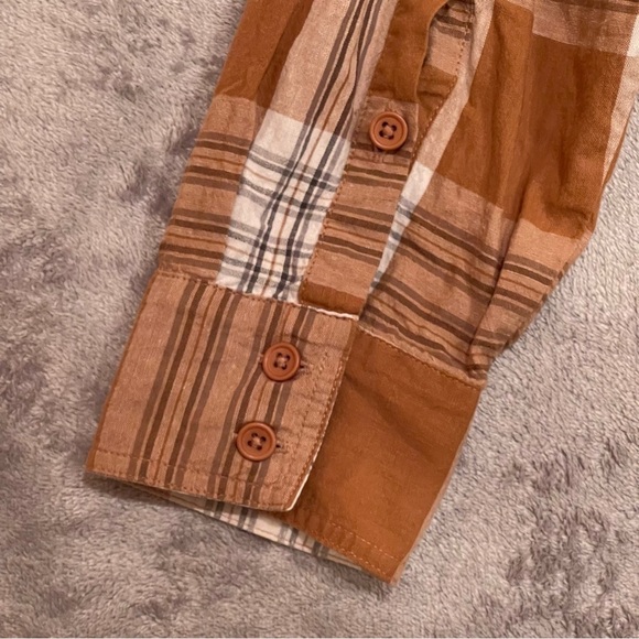 NWOT Garnet Hill Essential Boyfriend Brown Plaid Button Front Shirt - Size 12 - Picture 6 of 12